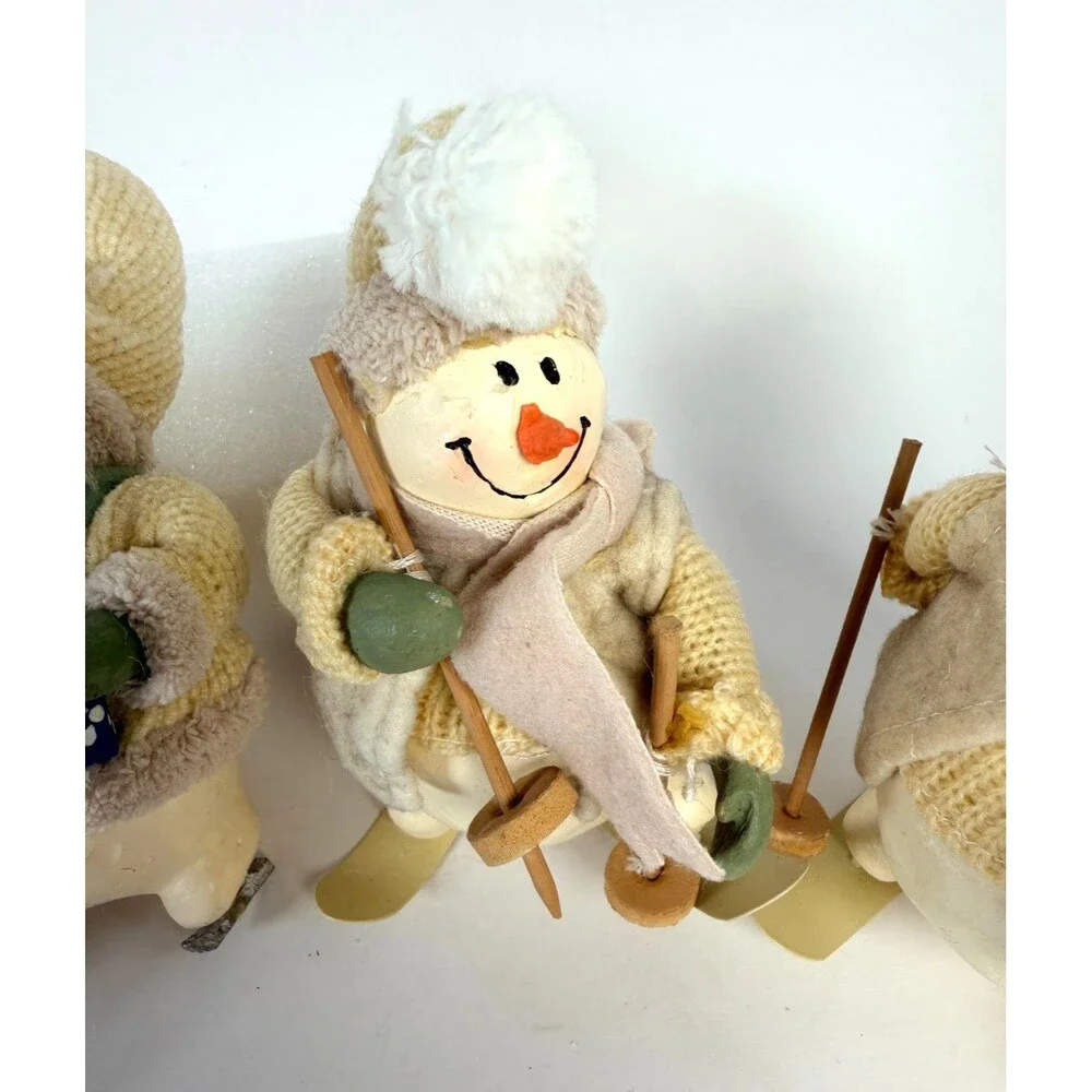 Vintage Skiing and Skating Snowmen Set of 4 Christmas Holiday Playful WinterREAD